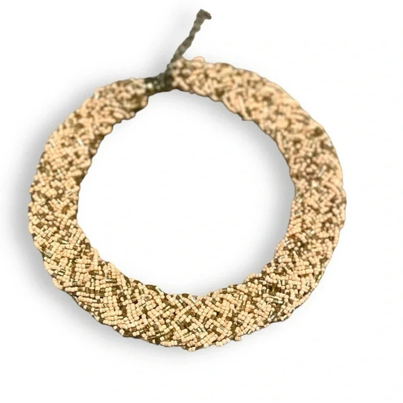 Vintage Chunky Braided Seed Bead Necklace w/ Chain Clasp - Retro Jewelry - Picture 3 of 12